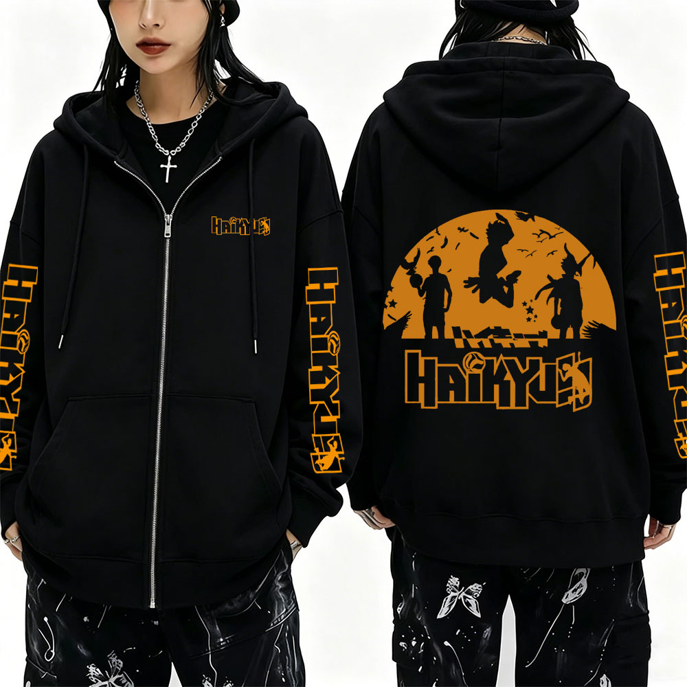 Anime Merch Hoodie - Felpa con cappuccio e zip Haikyuu